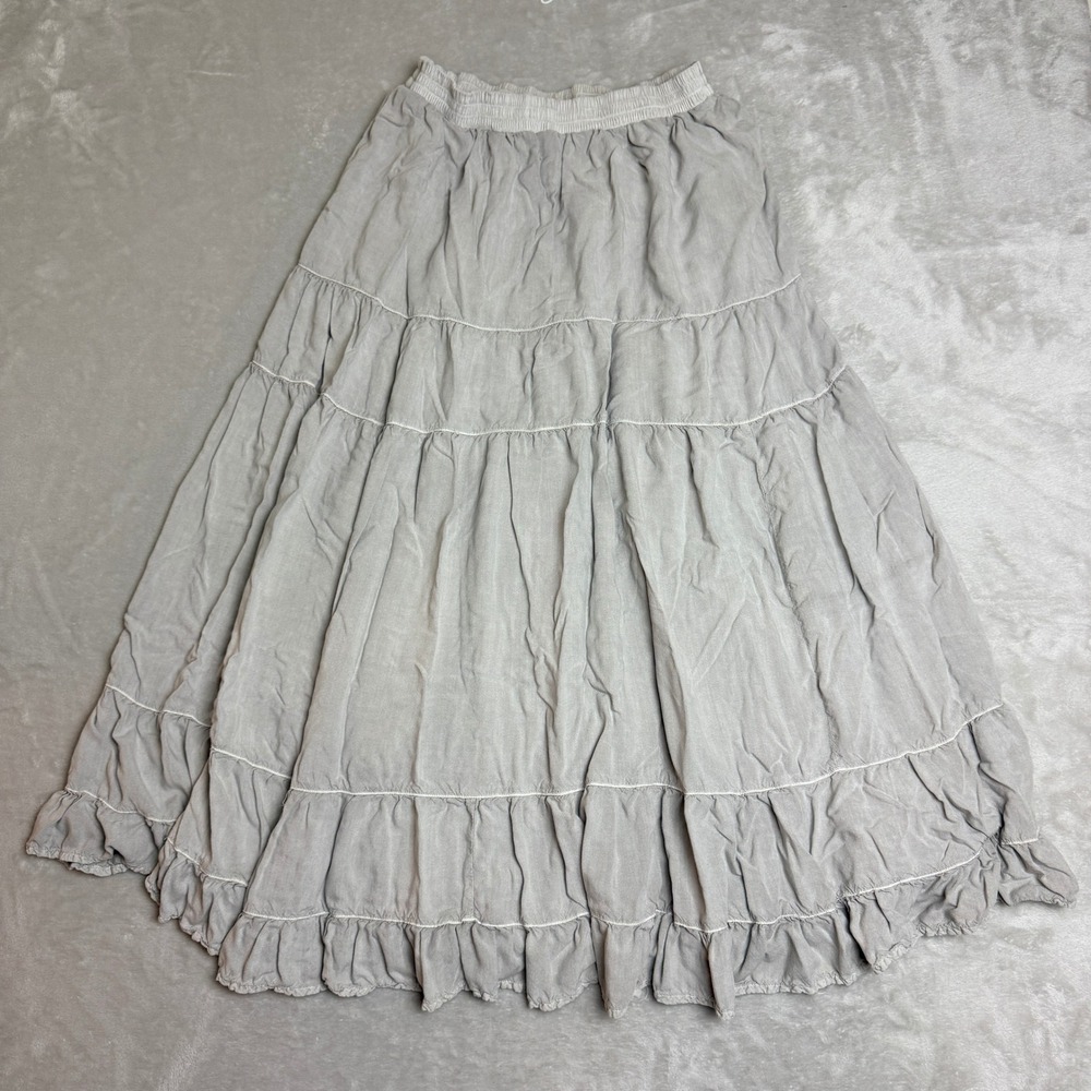 American Eagle Tiered Maxi Skirt Womens M Gray Boho Cottagecore Ruffle Lined